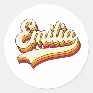 Retro Emilia Naam 70s Vintage Design Ronde Sticker