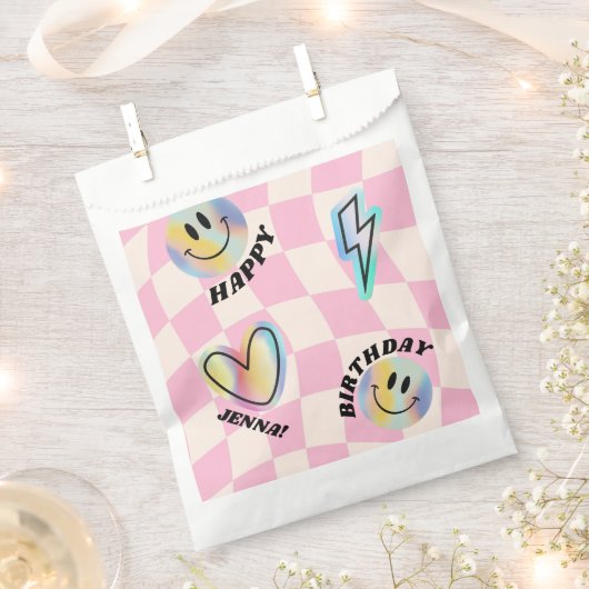 Retro Emoji Glimlach Verjaardag voor Meisjes Bedankzakje (Geknipt)