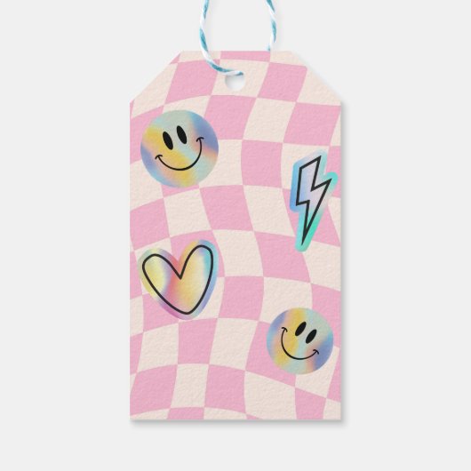 Retro Emoji Glimlach Verjaardag voor Meisjes Cadeaulabel (Achterkant)