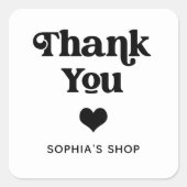 Retro en Boho Black and White Branding Bedankt Vierkante Sticker (Voorkant)