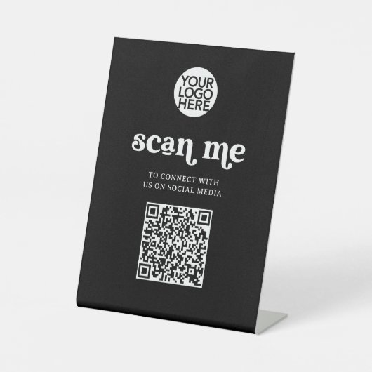 Retro en Boho | Black Scan ME QR-code Reclamebord Met Voetstuk (Voorkant)