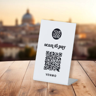 Retro en Boho Contactloze scan naar betalen QR-c Reclamebord Met Voetstuk