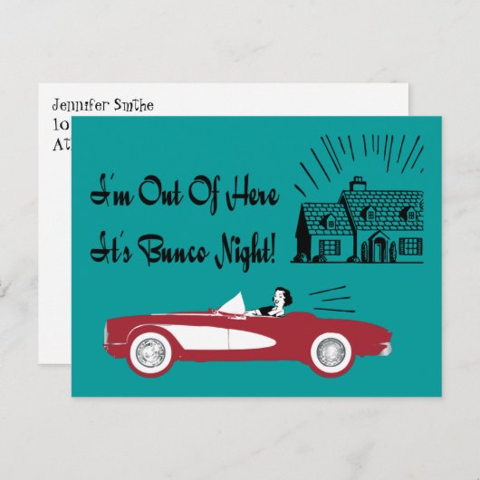 Retro en  Bunco Red Convertible Briefkaart (Voorkant / Achterkant)