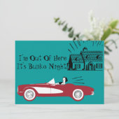 Retro en  Bunko Red Convertible Uitnodiging (Staand voorkant)