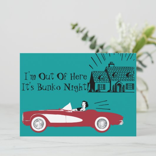 Retro en  Bunko Red Convertible Uitnodiging (Staand voorkant)