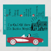 Retro en  Bunko Red Convertible Uitnodiging (Voorkant / Achterkant)