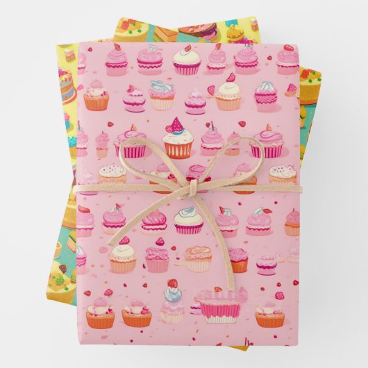 Retro- en esthetisch cupcake-partijpatroon inpakpapier vel (In situ)
