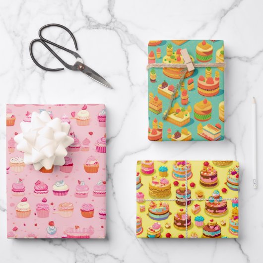Retro- en  esthetisch cupcake-partijpatroon inpakpapier vel (Voorkant)