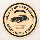Retro en  klassieke auto ronde kartonnen onderzetter (Voorkant)