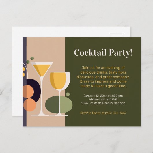 Retro en moderne cocktailparty-uitnodiging uitnodiging briefkaart (Voorkant / Achterkant)