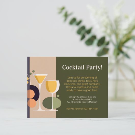 Retro en moderne cocktailparty-uitnodiging uitnodiging briefkaart (Staand voorkant)