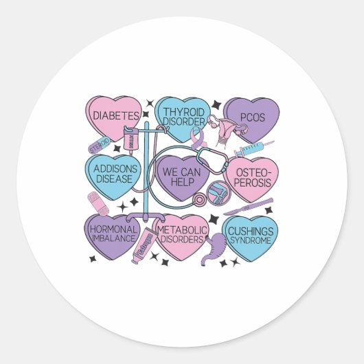 Retro Endocrinology Valentine's Endocrinologist He Ronde Sticker (Voorkant)