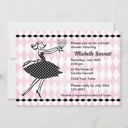 Retro Engaged II Bridal Shower Uitnodiging (Voorkant)