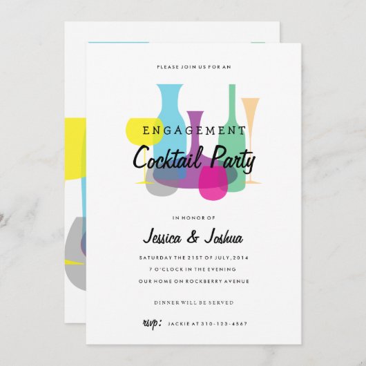 Retro Engagement Party | Uitnodiging voor cocktail (Voorkant / Achterkant)