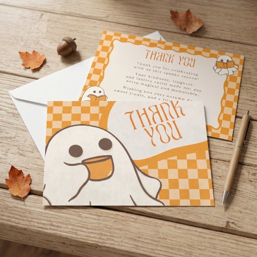 Retro enge cute geest Halloween Bedankkaart