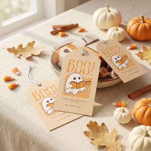 Retro enge cute geest Halloween Cadeaulabel