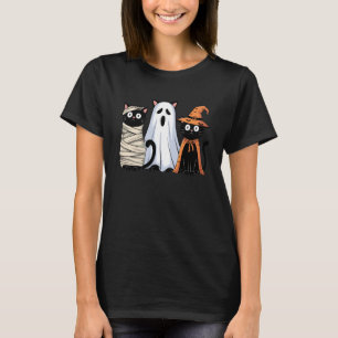 Retro enge Halloween drie zwarte katten mummie spo T-shirt