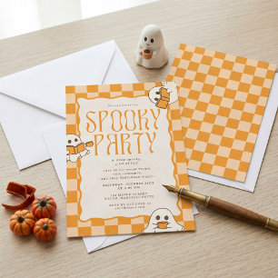 Retro enge knuffelige spook Halloween-feest Kaart