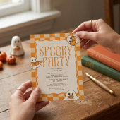 Retro enge knuffelige spook Halloween-feest Kaart