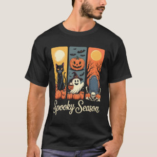 Retro enge seizoen zwarte kat geest pompoen hallow t-shirt
