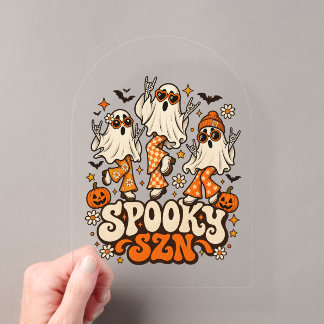 Retro enge SZN-spoken | Groovy Halloween-ontwerp u Acryl Uitnodigingen