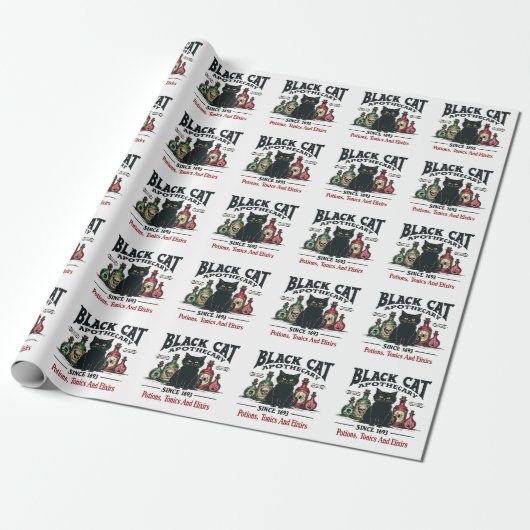 Retro Enge Zwarte Kat Apotheker Witchy Wicca Cadeaupapier (Uitgerold)