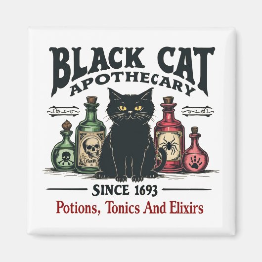 Retro Enge Zwarte Kat Apotheker Witchy Wicca Magneet (Voorkant)