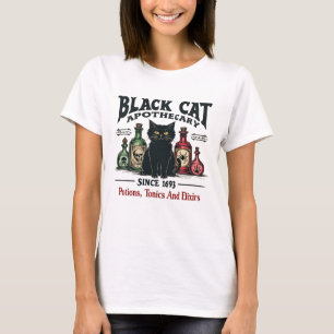 Retro Enge Zwarte Kat Apotheker Witchy Wicca T-shirt