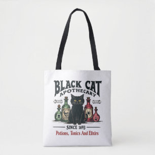Retro Enge Zwarte Kat Apotheker Witchy Wicca Tote Bag