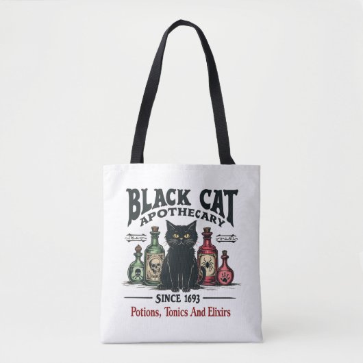 Retro Enge Zwarte Kat Apotheker Witchy Wicca Tote Bag (Voorkant)