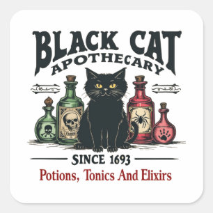 Retro Enge Zwarte Kat Apotheker Witchy Wicca Vierkante Sticker