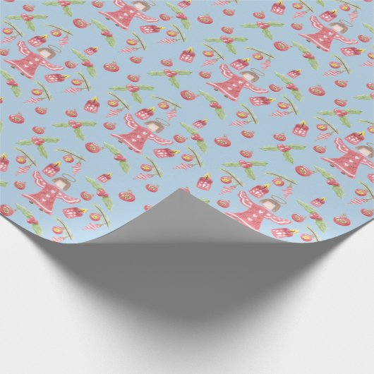 Retro engel patroon blauw Vakkadeverpakkingspapier Cadeaupapier (Hoek)