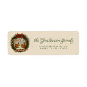 Retro Engelse Kerstkrans Met Cute Eekhoorns Etiket (Voorkant)