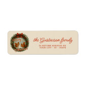 Retro Engelse Kerstkrans Met Cute Eekhoorns Etiket (Voorkant)