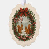 Retro Engelse Kerstkrans Met Cute Eekhoorns Ornament Kaart (Links)