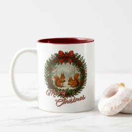 Retro Engelse Kerstkrans Met Cute Eekhoorns Tweekleurige Koffiemok