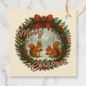 Retro Engelse vakantiekrans met Schattigee eekhoor Bedankjes Labels (Achterkant)