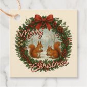 Retro Engelse vakantiekrans met Schattigee eekhoor Bedankjes Labels (Voorkant)