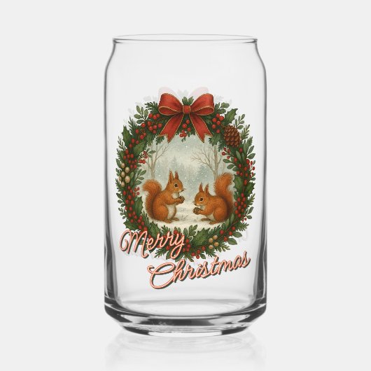 Retro Engelse vakantiekrans met Schattigee eekhoor Blikvorm Glas (Voorkant)