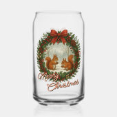 Retro Engelse vakantiekrans met Schattigee eekhoor Blikvorm Glas (Achterkant)