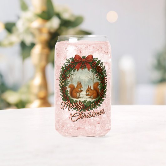 Retro Engelse vakantiekrans met Schattigee eekhoor Blikvorm Glas (Insitu (Huwelijk))