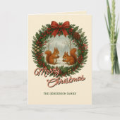 Retro Engelse vakantiekrans met Schattigee eekhoor Feestdagen Kaart (Voorkant)