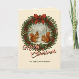 Retro Engelse vakantiekrans met Schattigee eekhoor Feestdagen Kaart