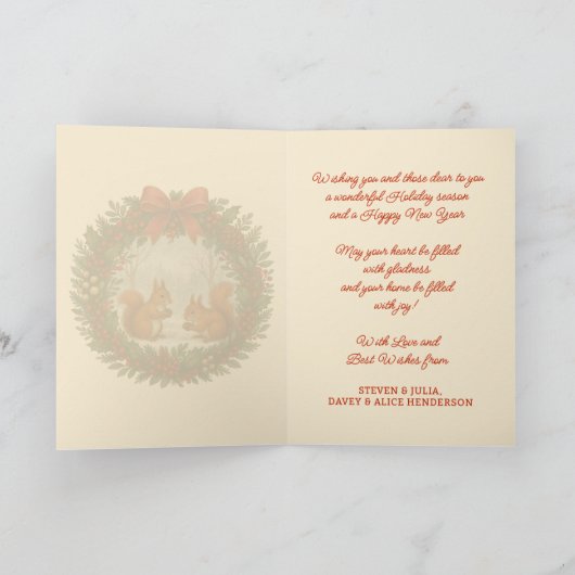 Retro Engelse vakantiekrans met Schattigee eekhoor Feestdagen Kaart (Binnen)
