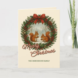 Retro Engelse vakantiekrans met Schattigee eekhoor Feestdagen Kaart