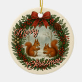 Retro Engelse vakantiekrans met Schattigee eekhoor Keramisch Ornament (Voorkant)