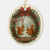 Retro Engelse vakantiekrans met Schattigee eekhoor Keramisch Ornament (Links)