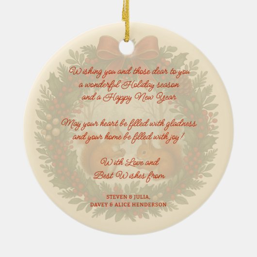 Retro Engelse vakantiekrans met Schattigee eekhoor Keramisch Ornament (Achterkant)