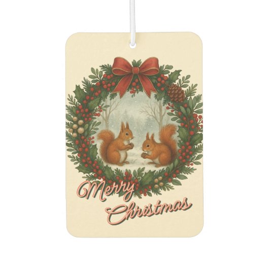 Retro Engelse vakantiekrans met Schattigee eekhoor Luchtverfrisser (Voorkant)