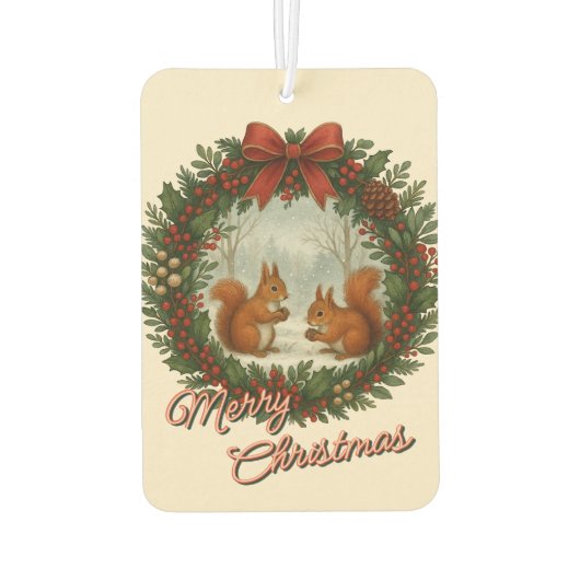 Retro Engelse vakantiekrans met Schattigee eekhoor Luchtverfrisser (Achterkant)